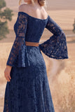White Lace A Line Long Flutter Sleeves Western Wedding Dress with Slit