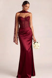 White Mermaid Maxi Corset Satin Basque Waist Wedding Reception Dress with Lace