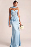 White Mermaid Maxi Corset Satin Basque Waist Wedding Reception Dress with Lace