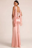 White Mermaid Maxi Corset Satin Basque Waist Wedding Reception Dress with Lace