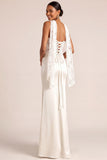 White Mermaid Maxi Corset Satin Basque Waist Wedding Reception Dress with Lace
