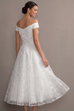 White A Line Off Shoulder Lace Embroidered Maxi Wedding Reception Dress