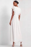 White A Line Ruffled V Neck Long Engagement Dress