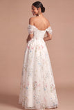 White Floral A Line Corset Long Wedding Reception Dress
