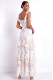 A Line Ruffled Tiered White Long Floral Wedding Reception Dress