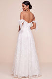 White A Line Floral Appliqued Long Wedding Reception Dress