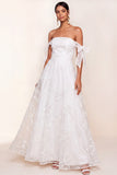 White A Line Floral Appliqued Long Wedding Reception Dress