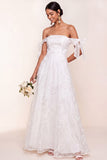White A Line Floral Appliqued Long Wedding Reception Dress