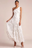 Sparkly White A Line Floral Appliqued Long Wedding Reception Dress