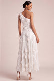 Sparkly White A Line Floral Appliqued Long Wedding Reception Dress