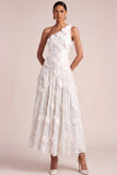 Sparkly White A Line Floral Appliqued Long Wedding Reception Dress