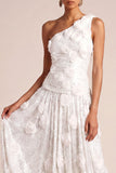 Sparkly White A Line Floral Appliqued Long Wedding Reception Dress