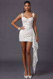 White Bodycon Floral Thick Straps Short Bridal Shower Dress