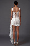 White Bodycon Floral Thick Straps Short Bridal Shower Dress