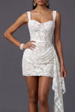 White Bodycon Floral Thick Straps Short Bridal Shower Dress