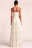 White A Line Floral Embroidered Long Wedding Reception Dress