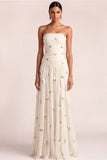 White A Line Floral Embroidered Long Wedding Reception Dress