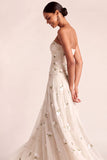 White A Line Floral Embroidered Long Wedding Reception Dress