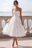 A Line Floral Lace Sweetheart Midi Wedding Reception Dress