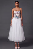 White A Line Sparkly High Waist Long Wedding Reception Dress