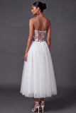 White A Line Sparkly High Waist Long Wedding Reception Dress