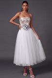 White A Line Sparkly High Waist Long Wedding Reception Dress