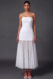 A Line Lace Floral White Long Wedding Reception Dress