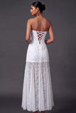 A Line Lace Floral White Long Wedding Reception Dress
