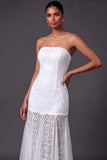 A Line Lace Floral White Long Wedding Reception Dress