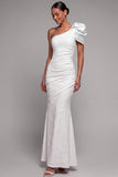 White Floral Mermaid One Shoulder Long Wedding Reception Dress