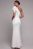 White Floral Mermaid One Shoulder Long Wedding Reception Dress