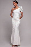 White Floral Mermaid One Shoulder Long Wedding Reception Dress