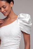 White Floral Mermaid One Shoulder Long Wedding Reception Dress