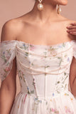 White A Line Floral Corset Beaded Midi Wedding Reception Dress
