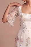 Mermaid Floral Square Neck White Long Wedding Reception Dress