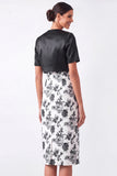 Black Floral Sheath 2 Piece Midi Work Dress with Jacket