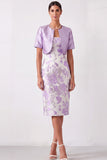 Black Floral Sheath 2 Piece Midi Work Dress with Jacket