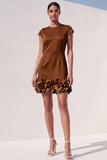 Blue Bodycon Cap Sleeves Short Appliqued Work Dress
