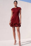 Blue Bodycon Cap Sleeves Short Appliqued Work Dress