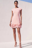 Blue Bodycon Cap Sleeves Short Appliqued Work Dress