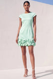 Blue Bodycon Cap Sleeves Short Appliqued Work Dress