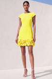 Blue Bodycon Cap Sleeves Short Appliqued Work Dress