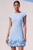 Blue Bodycon Cap Sleeves Short Appliqued Work Dress