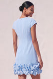 Blue Bodycon Cap Sleeves Short Appliqued Work Dress