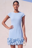 Blue Bodycon Cap Sleeves Short Appliqued Work Dress