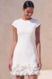 Blue Bodycon Cap Sleeves Short Appliqued Work Dress