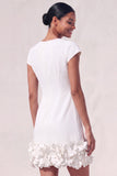 Blue Bodycon Cap Sleeves Short Appliqued Work Dress