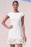 Blue Bodycon Cap Sleeves Short Appliqued Work Dress
