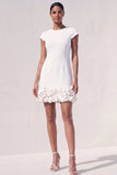Blue Bodycon Cap Sleeves Short Appliqued Work Dress