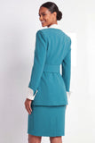 Blue 2 Piece Peak Lapel Short Work Suits with Belts